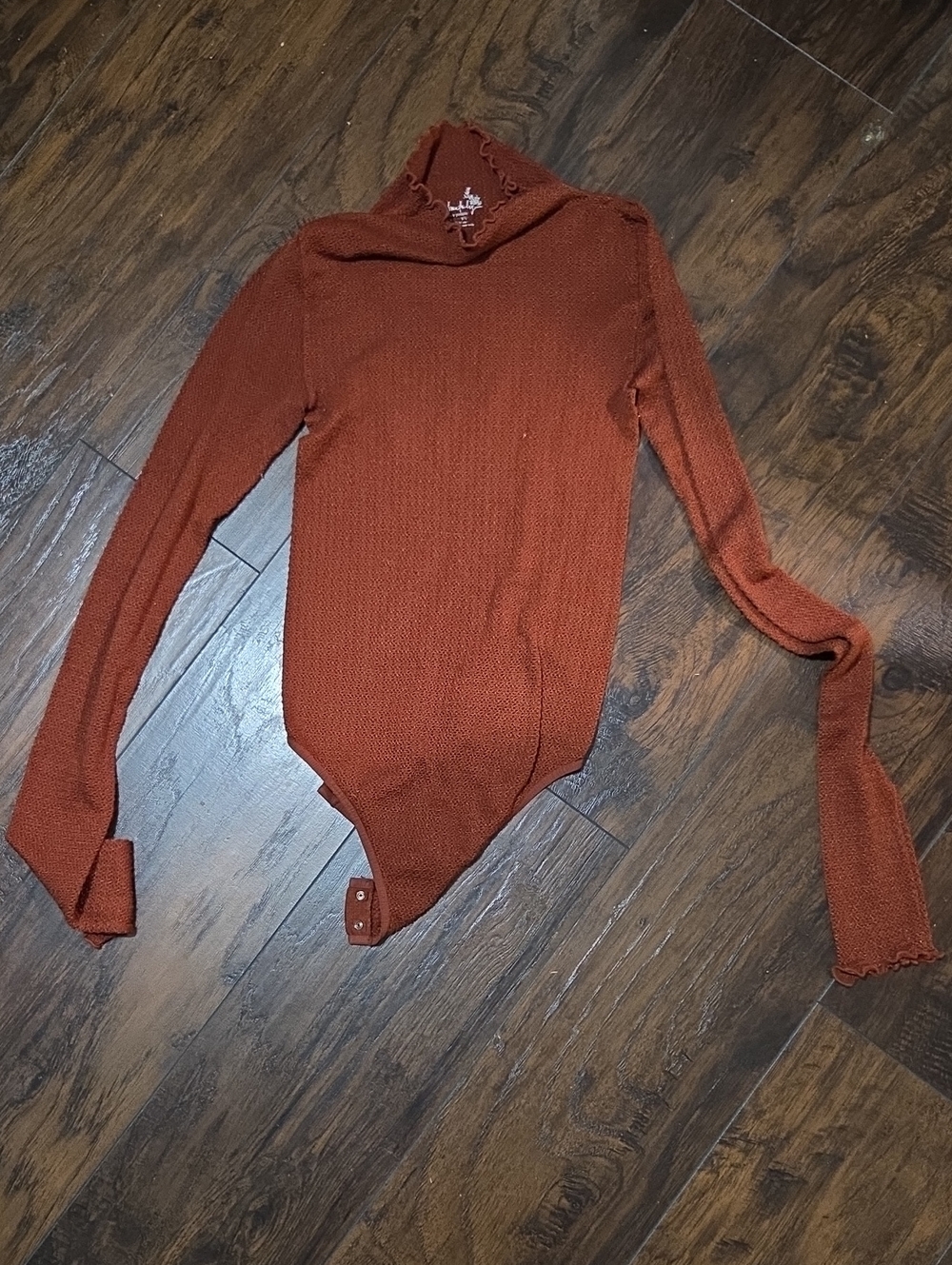 Free People Rust Ribbed Long-Sleeve Bodysuit - Women Tops